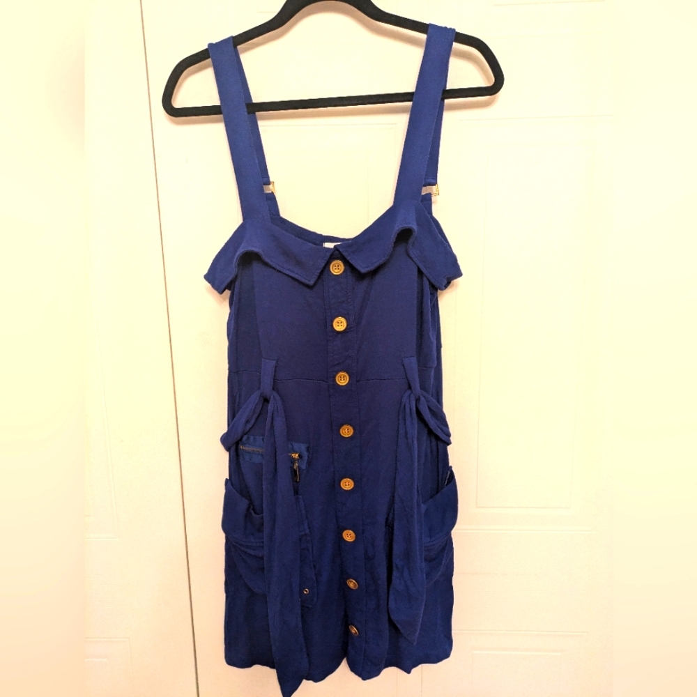 Dark blue dress with gold buttons